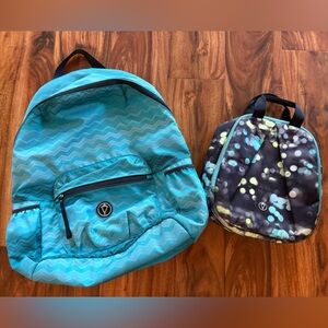 Ivivva Lululemon Girls Turquoise Full Size Backpack & Galaxy Lunch Bag Tote 2 Pc